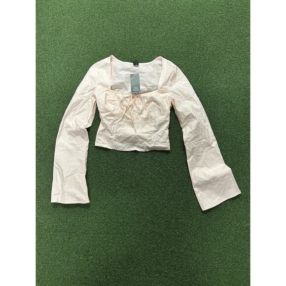Wild Fable Blouse Womens XS Light Pink Long Sleeve Square Neck Crop Top New - Picture 3 of 7
